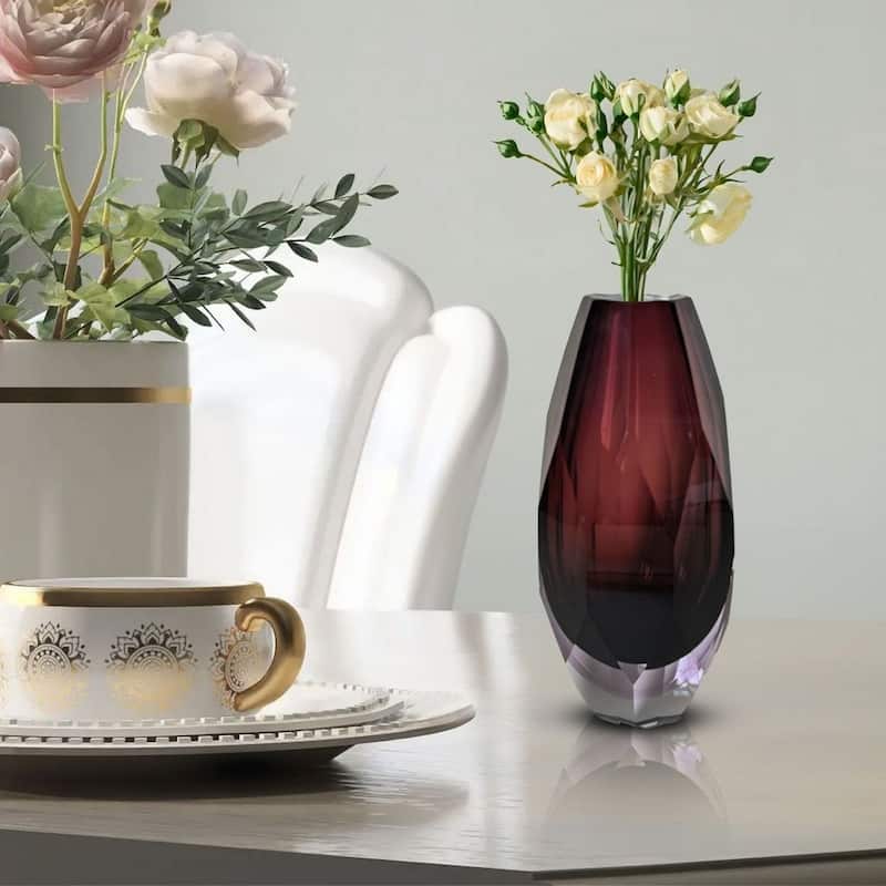 Elegant Plum Cut Glass Vase