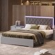 preview thumbnail 9 of 14, Elegant Queen Platform Bed with LED Lights, Velvet Headboard, and Sturdy Frame Grey - Queen