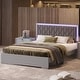 preview thumbnail 1 of 6, Modern Queen Upholstered Platform Bed with LED Headboard, Velvet Finish, 800 lbs Capacity Grey - Queen