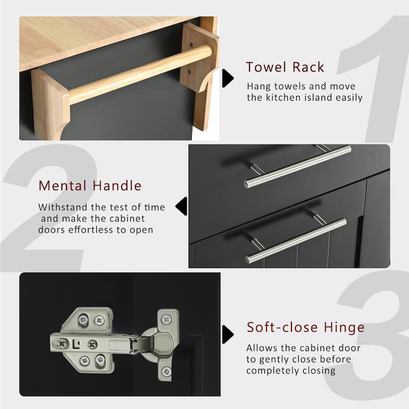 Kitchen Storage Island Car with Drop Leaf, 3 Tier Pull Out Cabinet, 2 Drawers, Internal Storage Rack &Towel Rack