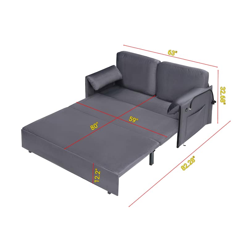 63"Large Folding Sofa Bed Velvet Multifunctional Double Sofa Bed,Suitable for Living Room