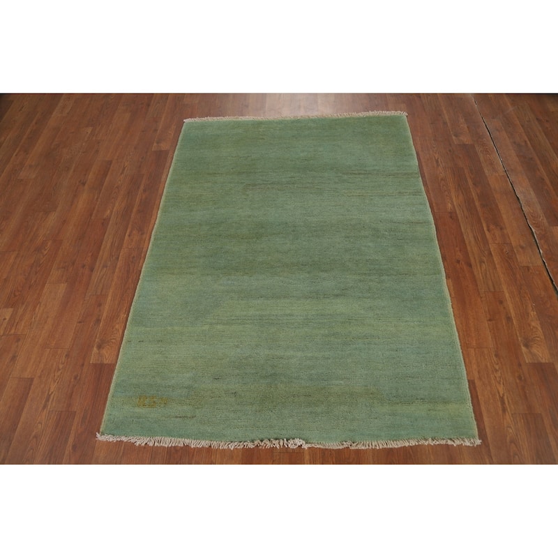 Green Gabbeh Modern Foyer Rug Handmade Wool Carpet - 3'6"x 4'8"