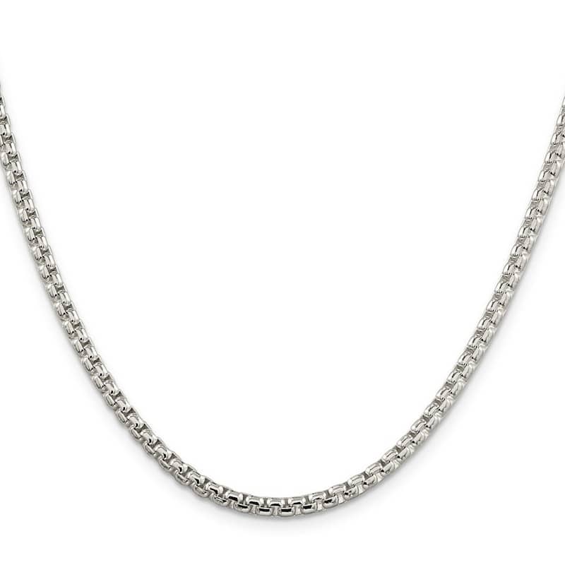 Curata 925 Sterling Silver 3.6mm Round Box Chain Necklace for Men