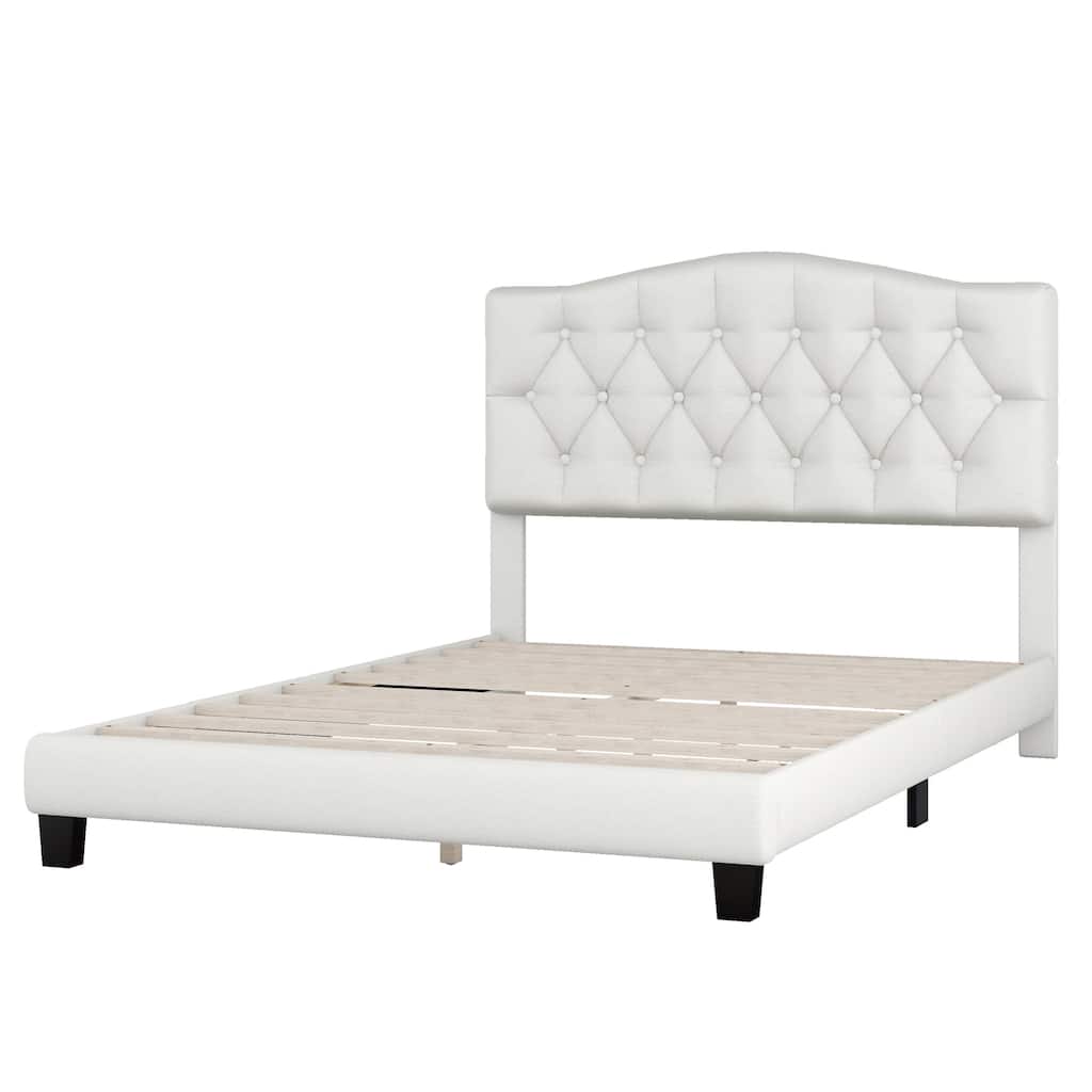 Upholstered Platform Bed with Curved Headboard