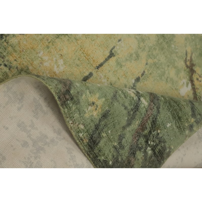 Hand-knotted Modern Silk Green Abstract Oriental Area Rug - 7' 11'' X 4' 11''