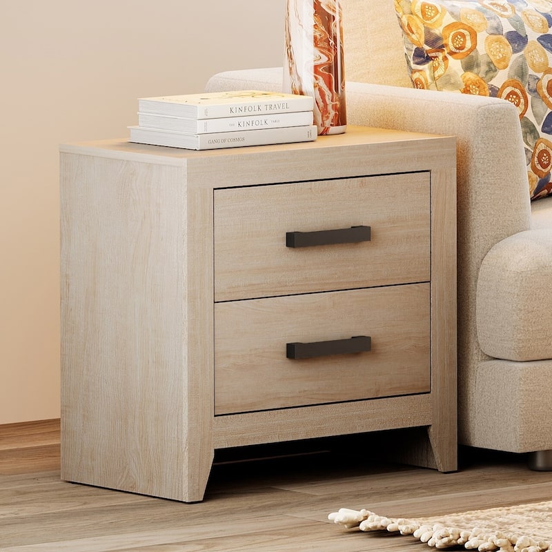 WAMPAT Farmhouse Nightstand with Dual Drawers - Rustic Brown - Beige - 2-drawer