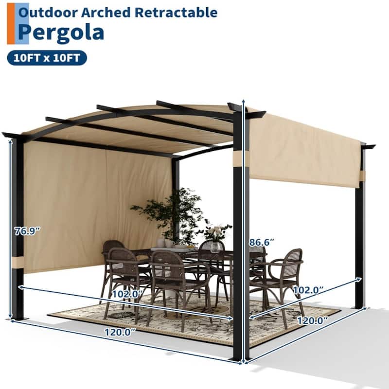 10*10FT Iron Arc Flower Stand, Gray Column Khaki