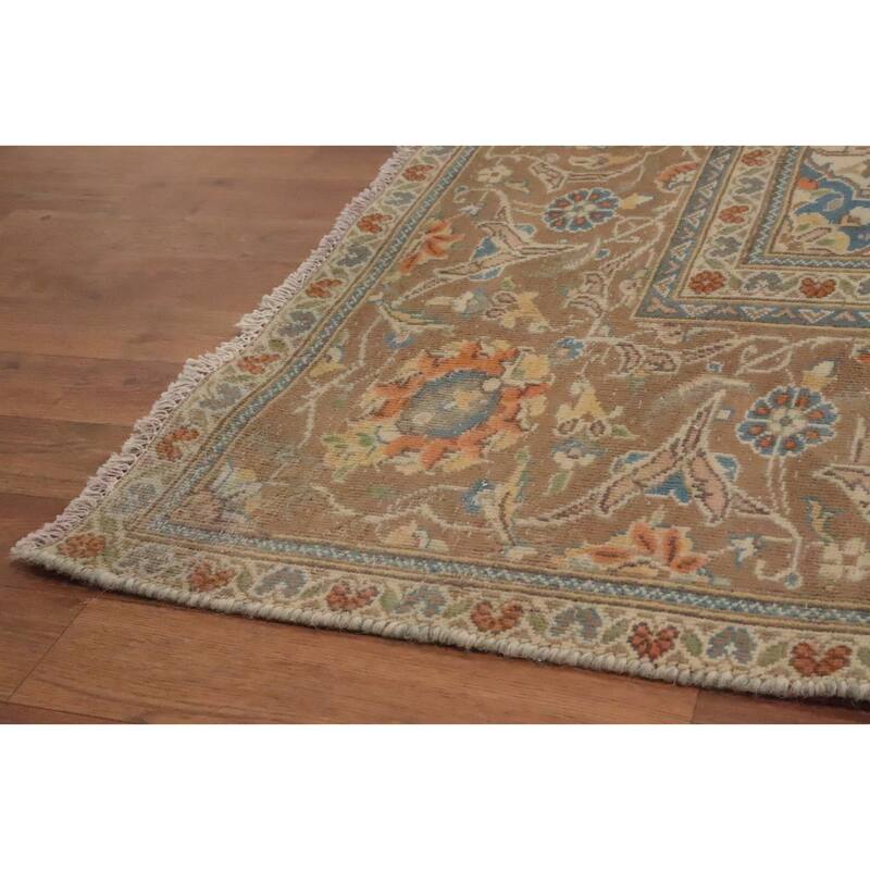 Hand Knotted Oriental 100% Wool Carpet Traditional Floral Oranges & Rust Tabriz Area Rug - 10' 3'' X 7' 8''