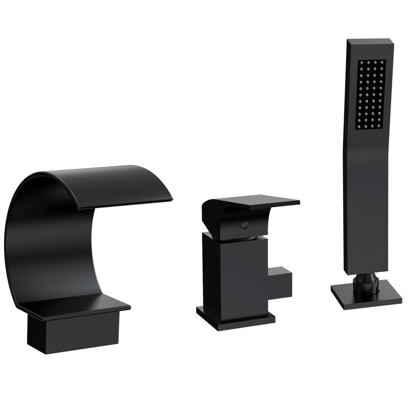 Roman Tub Faucet 3 Holes Deck Mount Bathtub Faucet with Handheld Shower Sprayer - Matte Black