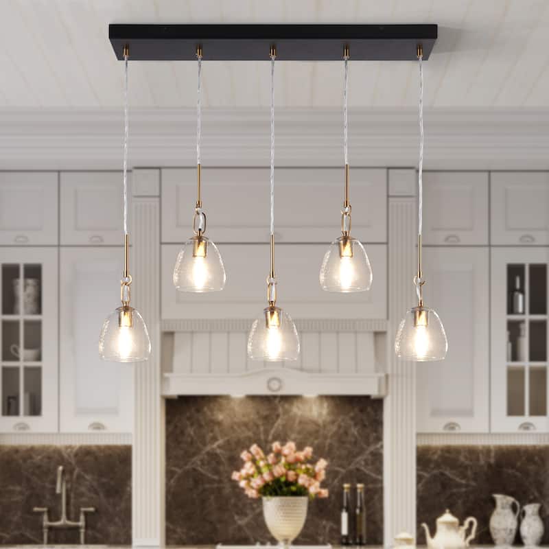 Modern 5-Light Linear Glass Chandelier Island Pendant Lighting for Dining Room - L 32.5" x W 5.1" x H 13"