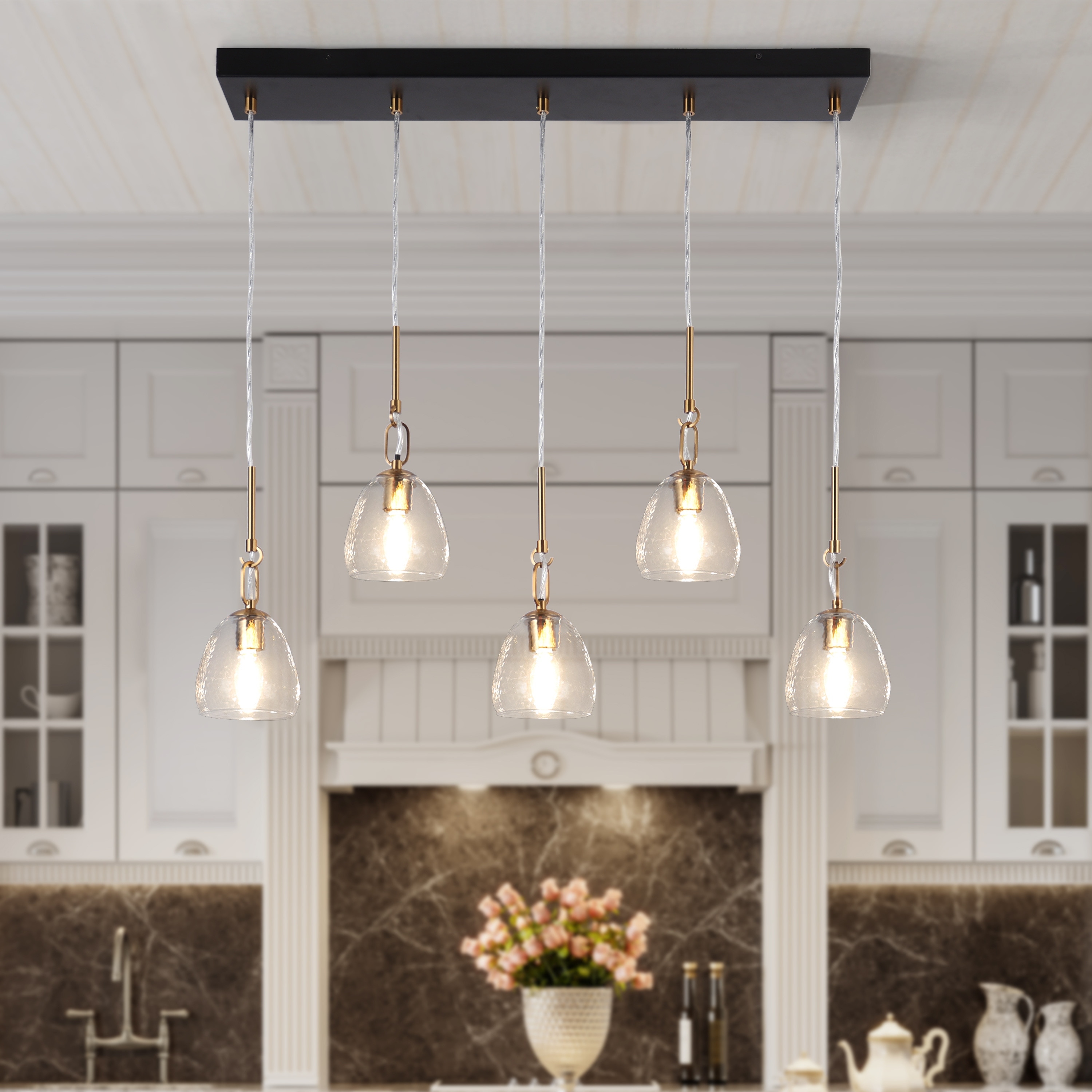 Modern 5-Light Linear Glass Chandelier Island Pendant Light for Kitchen Island Dining Room - L 32.5" x W 5.1" x H 13"