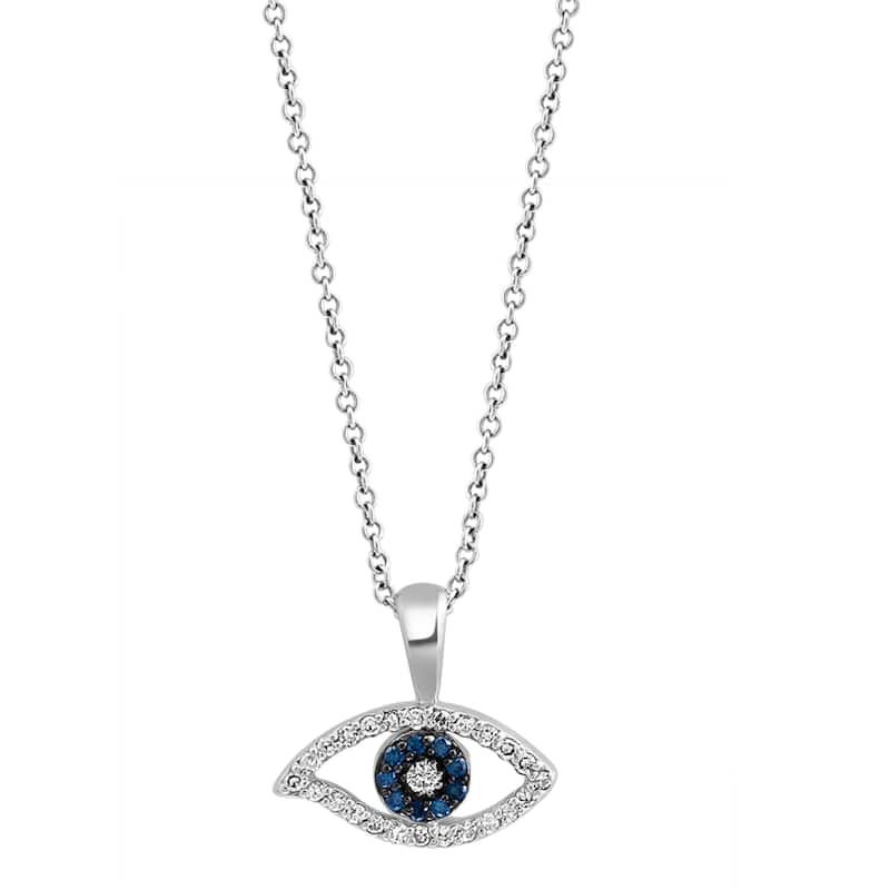 Effy Women's 14K White Gold Diamond,Blue Diamond Evil Eye Pendant Necklace