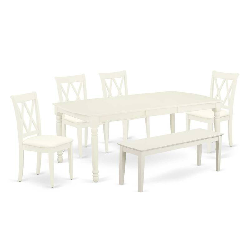 Linen White 6-Piece Dining Set - Rectangle Table, 4 Chairs, Bench - Modern Dinette Set - 78