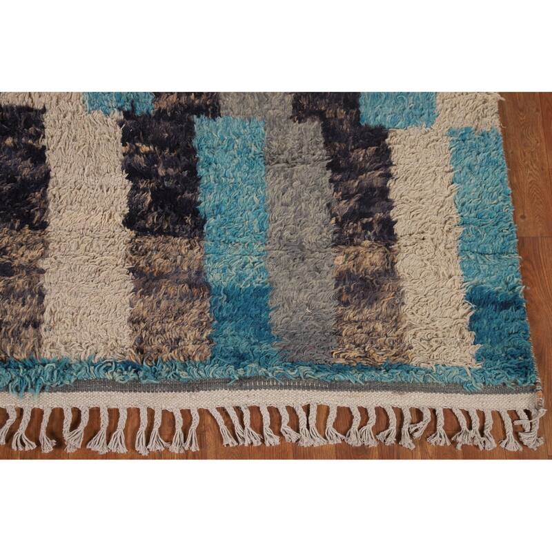 Plush Moroccan Geometric Area Rug Handmade Wool Carpet - 7'10" x 10'7"
