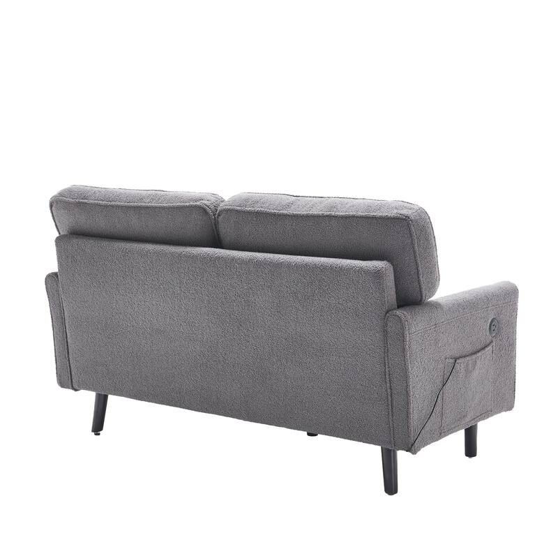 Loveseat Sofa Upholstered Deep Seat Sofa Modern Love Seat with USB & Removable Pillow Cover, Pockets 2-seat Armchair