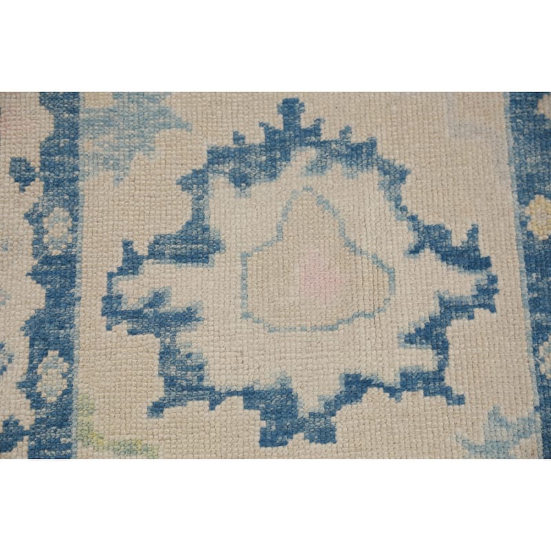 Hand Knotted Oriental 100% Wool Carpet Transitional Floral Beige & Ivories Oushak Runner Rug - 13' 8'' X 2' 11''