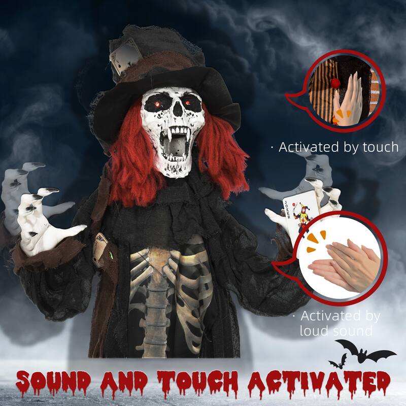 6' Life Size Outdoor Halloween Animatronic Zombie Realistic Skeleton Chest Sharp Teeth Sound Motion Activated Light Up Eyes