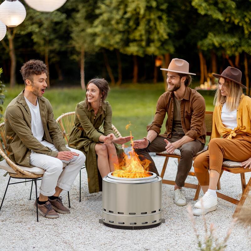 19.5" Smokeless Fire Pit, Portable Outdoor Firepit, Wood Burning Fireplaces, Low Smoke Bonfire for Camping, Patio and Outside