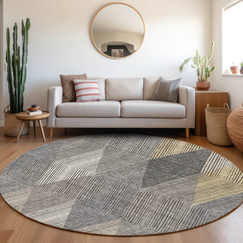 Premium Washable Super Soft Modern Fusion Mayfield Rug - Pewter - 8' x 8'