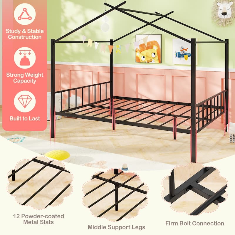 Gymax Full Size Metal House Bed w/ 2 Fabric Drawers Heavy-Duty