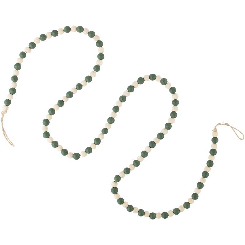 6' Green and Cream Wooden Beads Christmas Garland Unlit