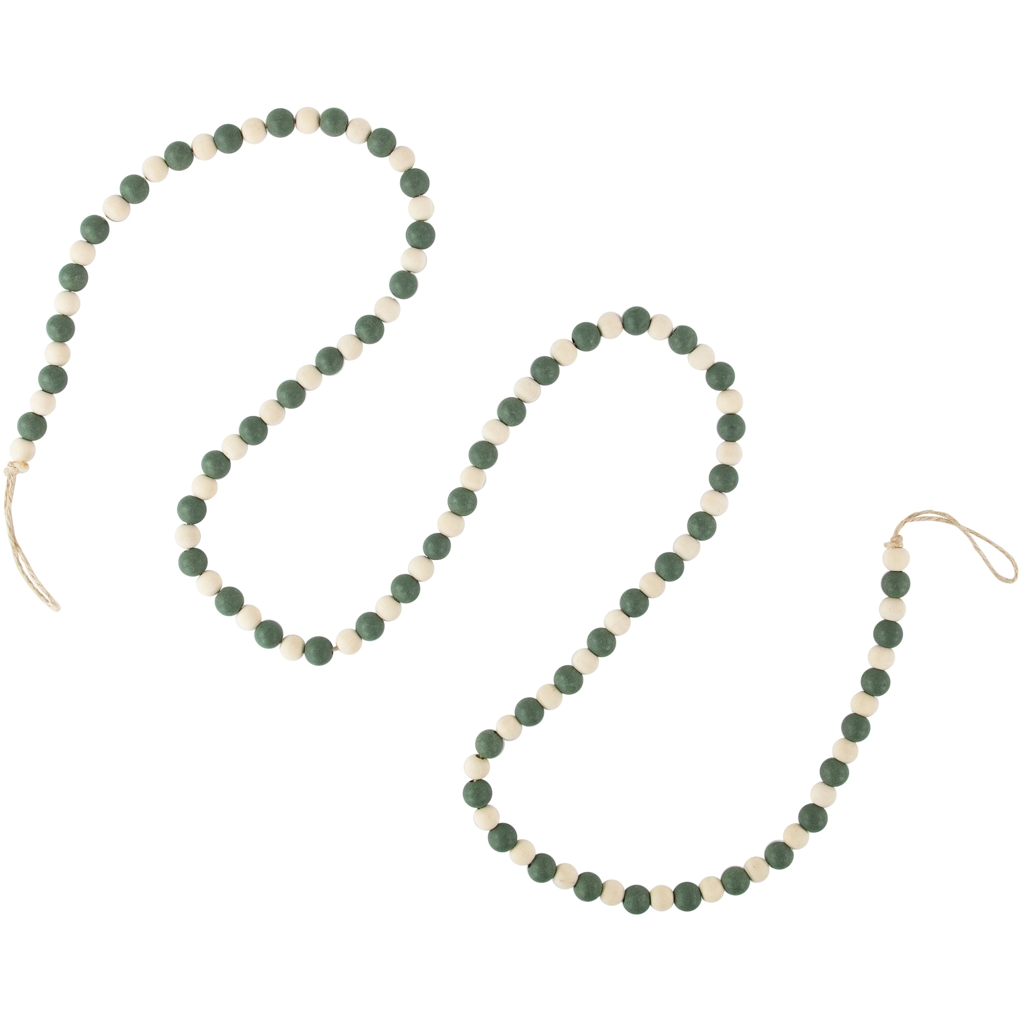 6' Green and Cream Wooden Beads Christmas Garland Unlit