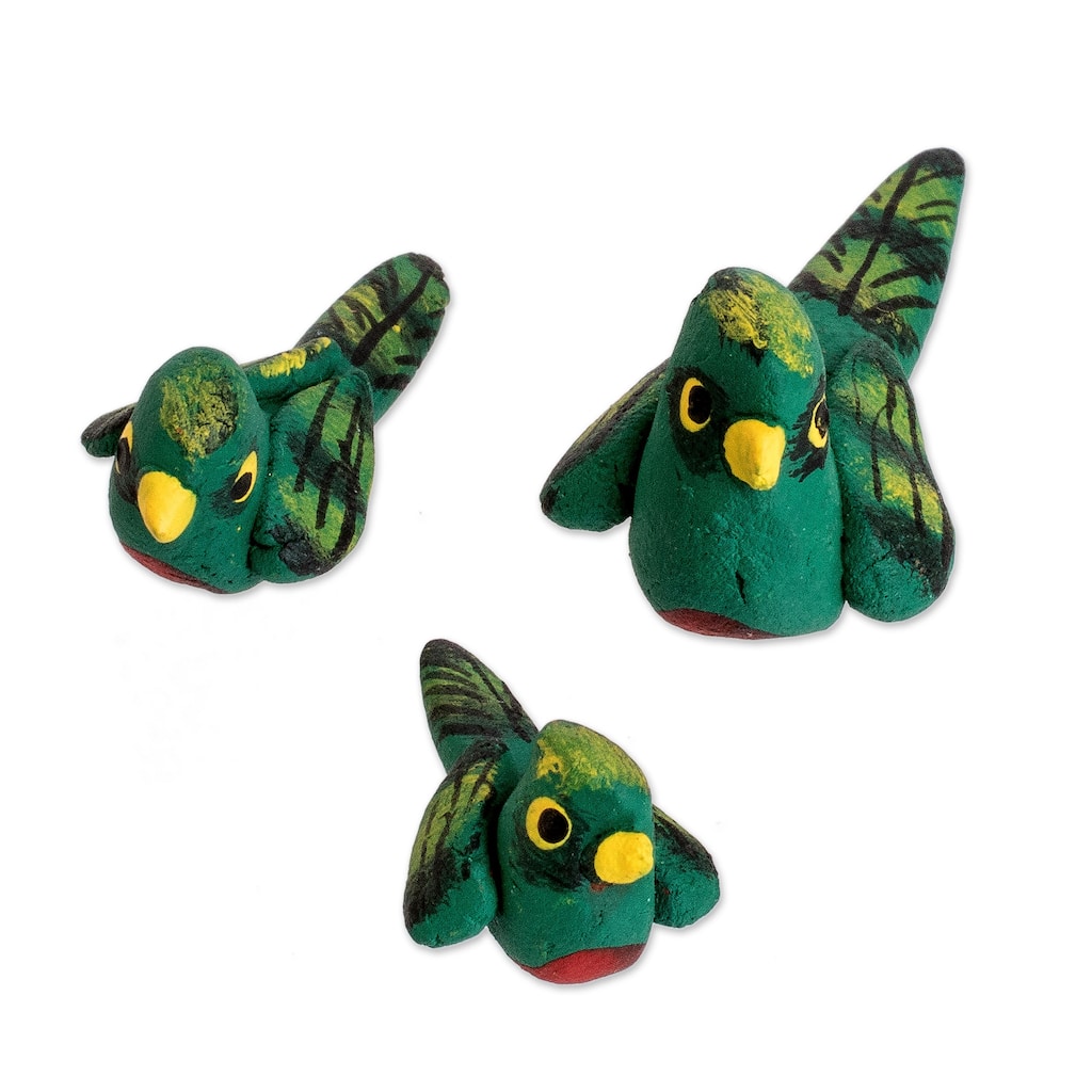 Novica Handmade Quetzal Family Ceramic Figurines (Set Of 3)