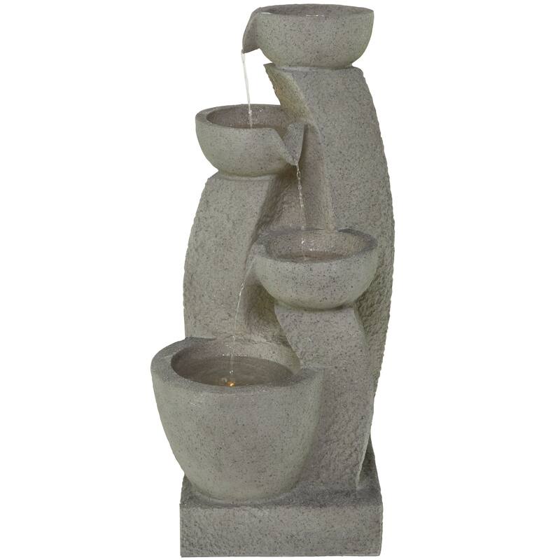 Gray Fiberglass 4 Tier Fountain with LED Light