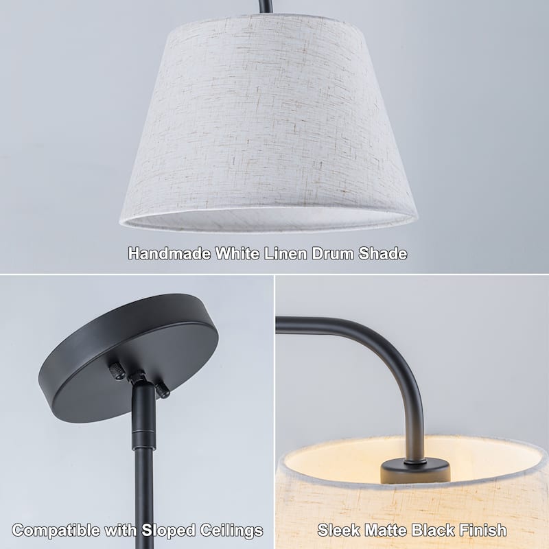 Starsky 3-Light Modern White Linear Drum Fabric Kitchen Island Light