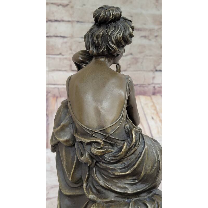 Vintage Style Resting Woman Bronze Statue Sculpture Figure 15 Inches X 6.5 Inches