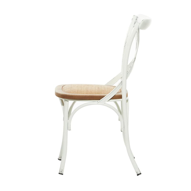 Metal Dining Chair with Brown Rattan Seat with or without Curved Details - Set of 2 Black or White - Roche River Decor