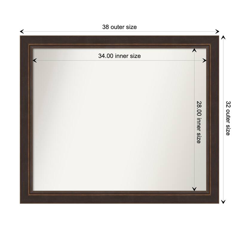 Lara Bronze Framed Non-Beveled Custom Wall Mirror, Bathroom Vanity Mirror - Outer Size: 38.5 x 32.5