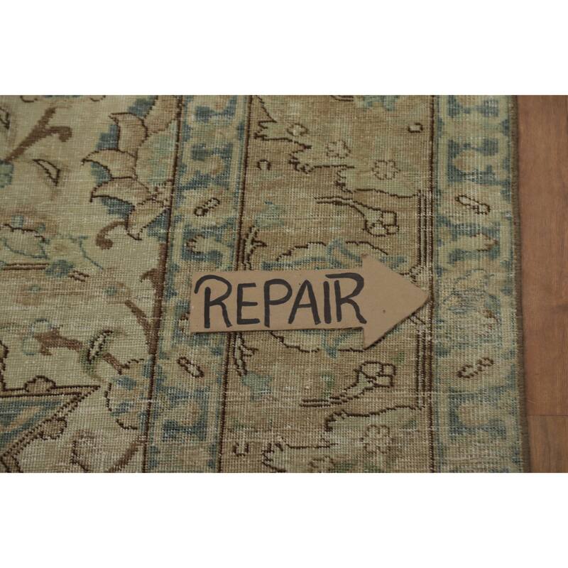 Hand Knotted Oriental 100% Wool Carpet Traditional Floral Beige & Ivories Tabriz Area Rug - 10' 8'' X 7' 5''