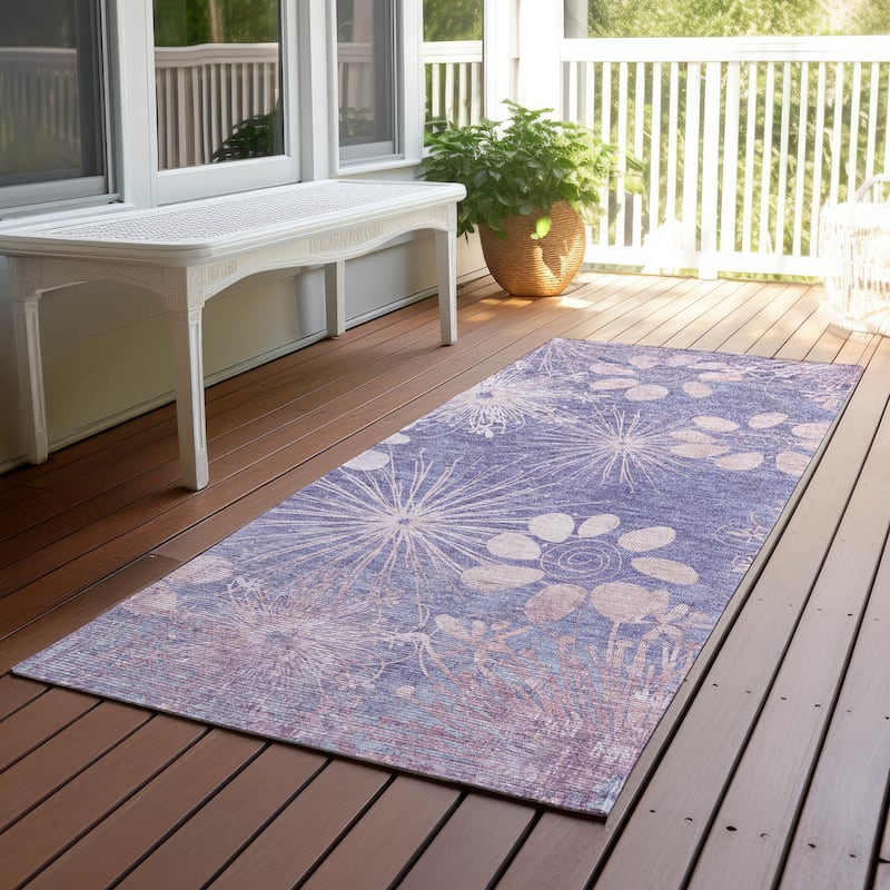Machine Washable Indoor/ Outdoor Floral Geo Chantille Rug - Purple - 2'3" x 7'6"
