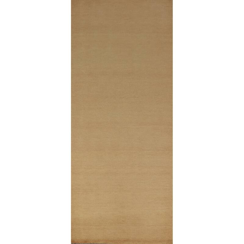 Hand Knotted Oriental 100% Wool Carpet Modern Solid Yellow & Gold Gabbeh Runner Rug - 10' 2'' X 3' 1''