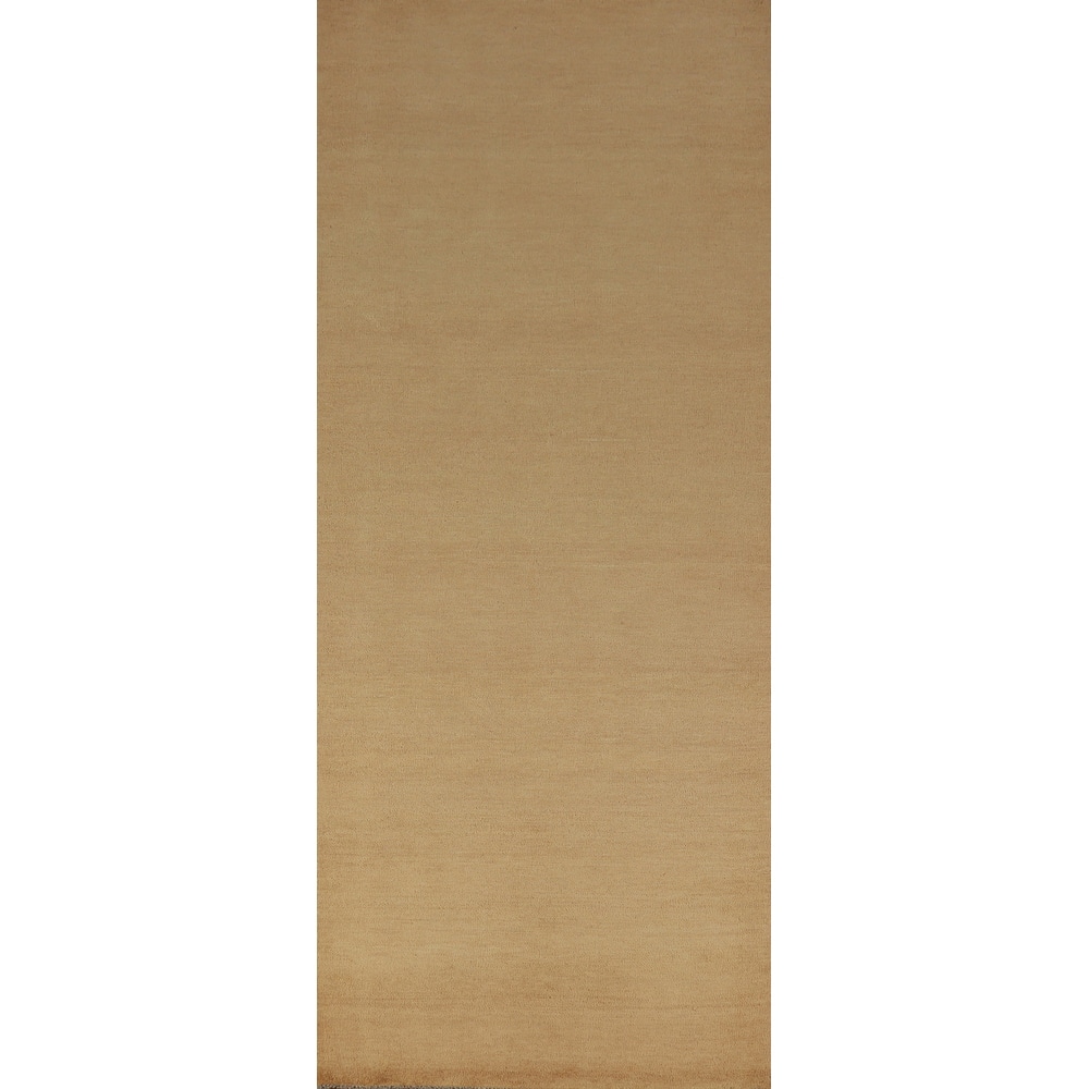 Hand Knotted Oriental 100% Wool Carpet Modern Solid Yellow & Gold Gabbeh Runner Rug - 10' 2'' X 3' 1''