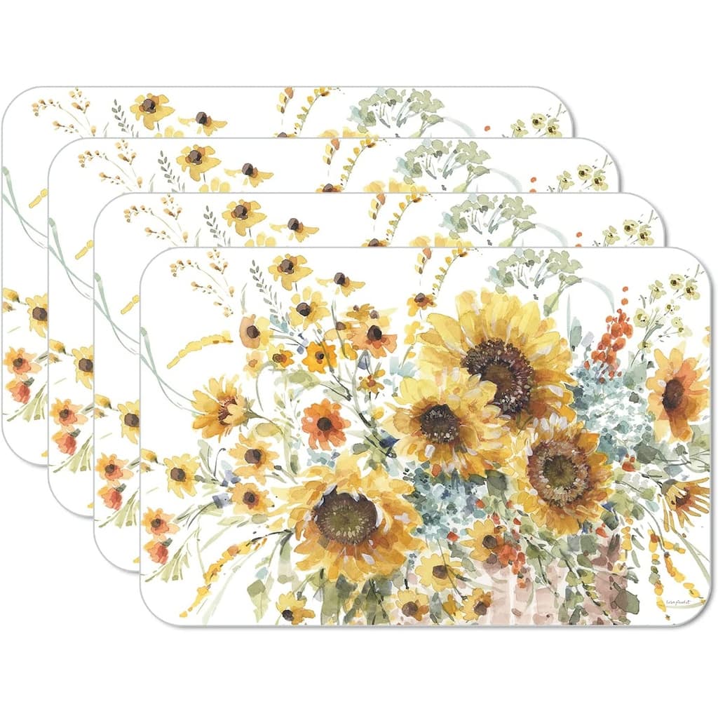 CounterArt Sunflowers Forever Reversible Easy Care Flexible Plastic Placemat 4 Pack Made in The USA