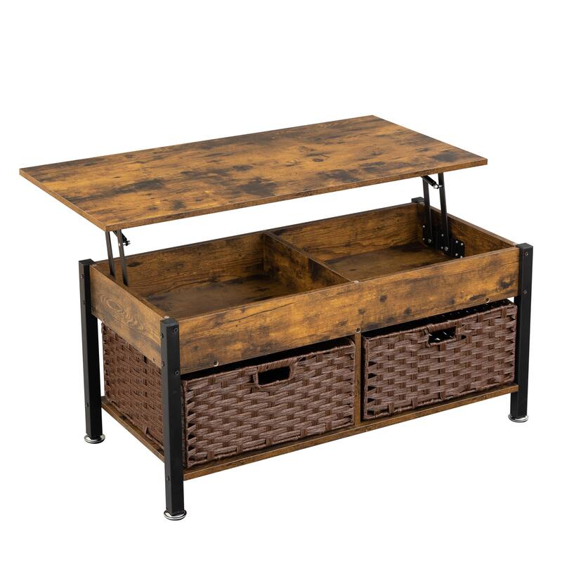 Brown Wood Coffee & End Tables with a Lifting Table,and Hidden Storage Space