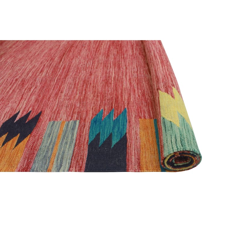 Modern Flatweave Mishael Red/Turquoise Rug - 6'6" x 9'11"