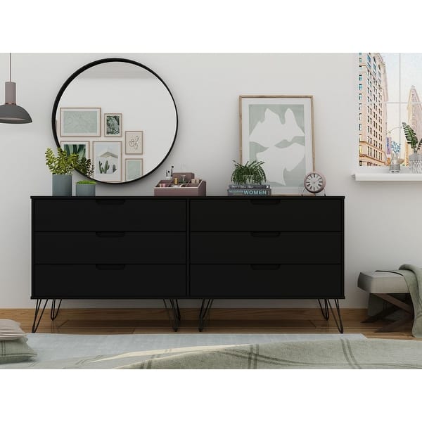 black short dresser 6 Drawer Dresser, Modern Chest of Drawers, Sturdy Engineered Wood Storage Cabinet Organizer for Bedroom, Living Room, Hallway, Entryway, Office
