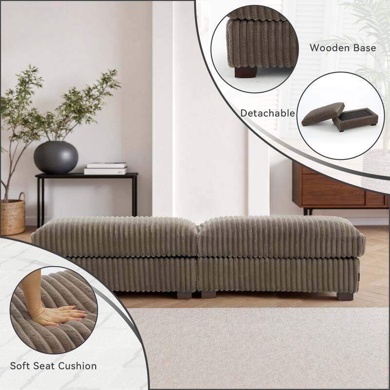 40" Oversized Plush Flannel Upholstered Ottoman Footstool Set of 2