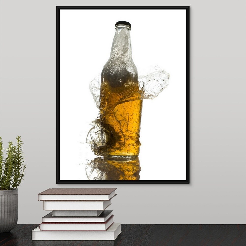 Shop Exploding Beer Bottle Black Float Frame Canvas Art