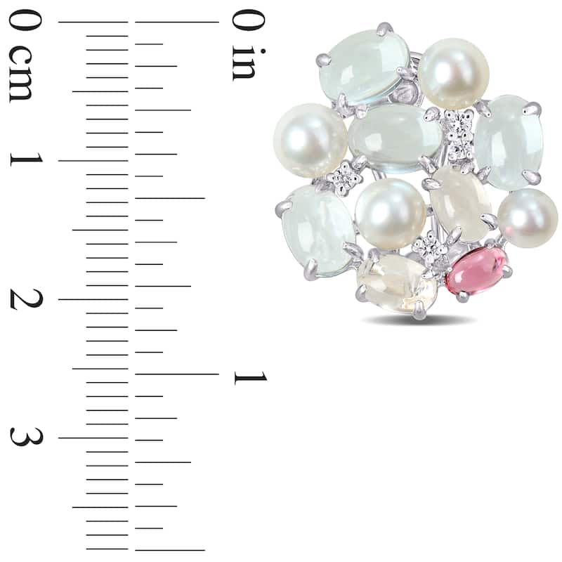 Miadora 9ct TGW Aquamarine Morganite Pink Tourmaline White Sapphire Freshwater Cultured Pearl Earrings Sterling Silver