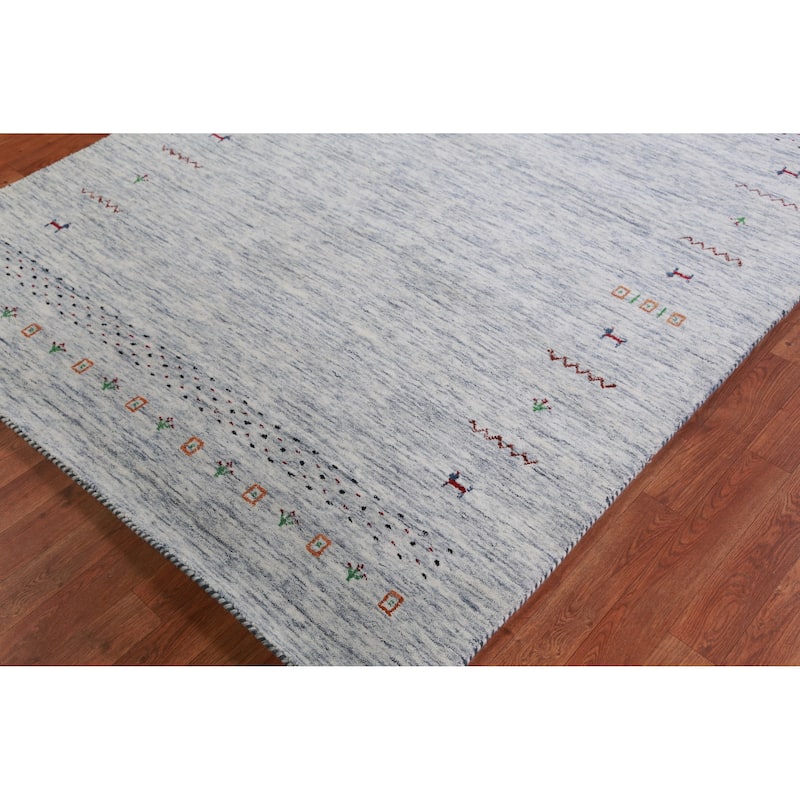 Hand Knotted Oriental 100% Wool Carpet Tribal Animal Pictorial Beige & Ivories Gabbeh Area Rug - 6' 9'' X 5' 2''