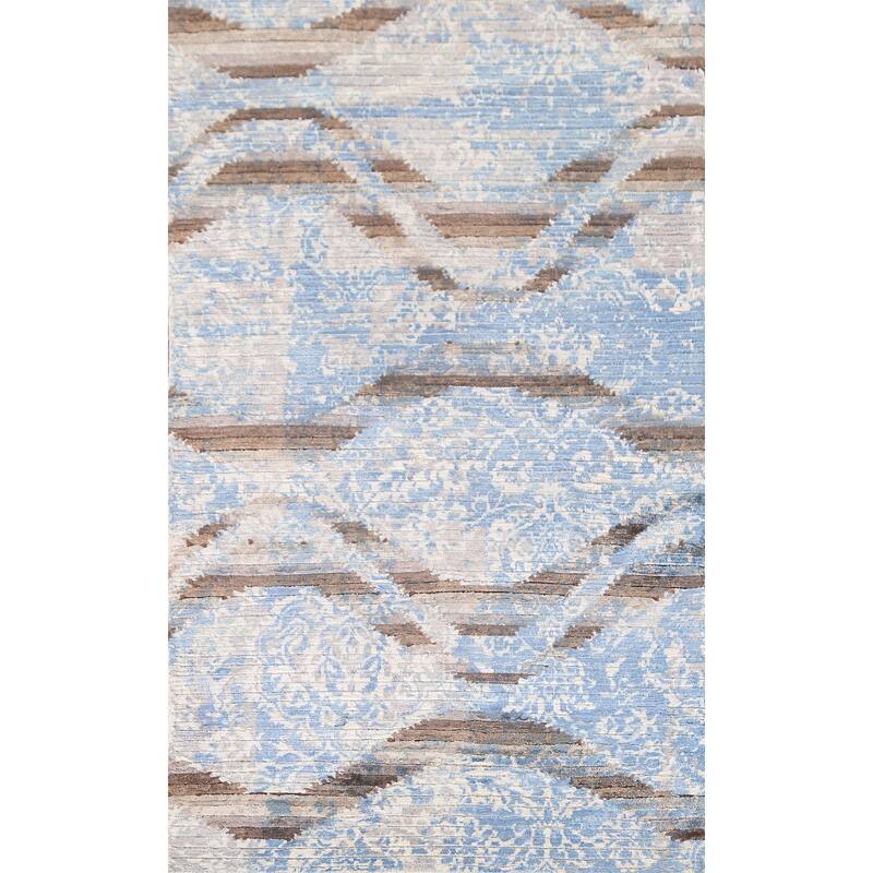 All-Over Striped Abstract Modern Accent Rug Handmade Wool Carpet - 2'8"x 4'8"