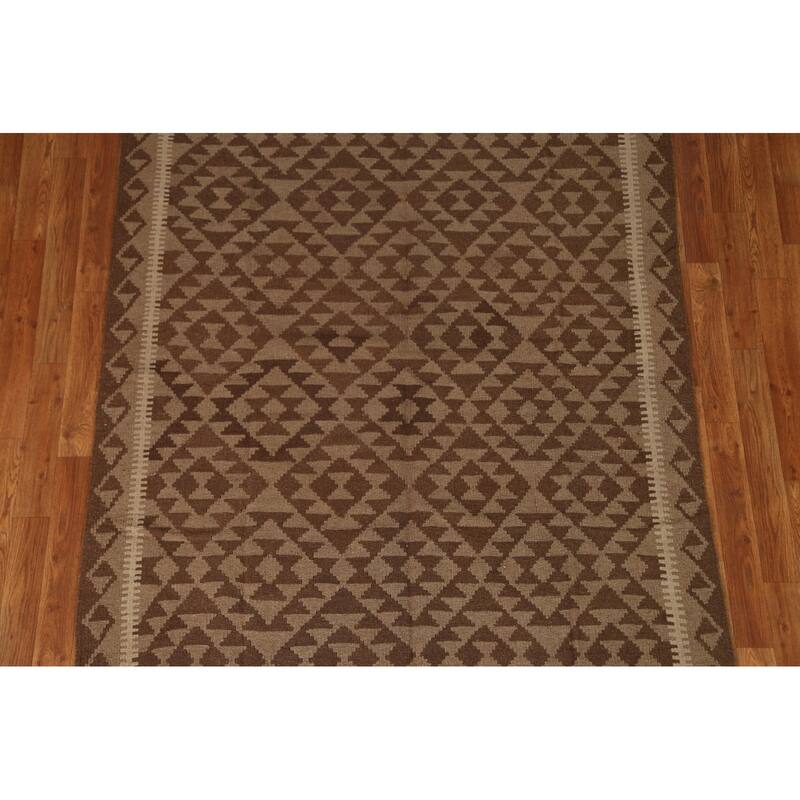 Tribal Geometric Kilim Area Rug Flat-weave Oriental Wool Carpet - 4'10" x 6'8"