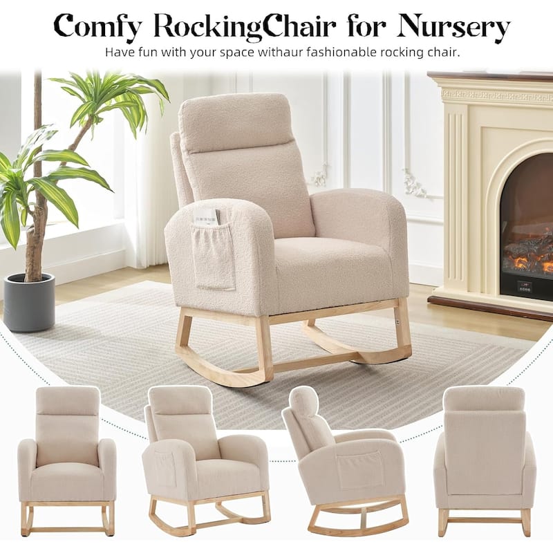 Rocking Glider Chair with Side Pockets for Living Room