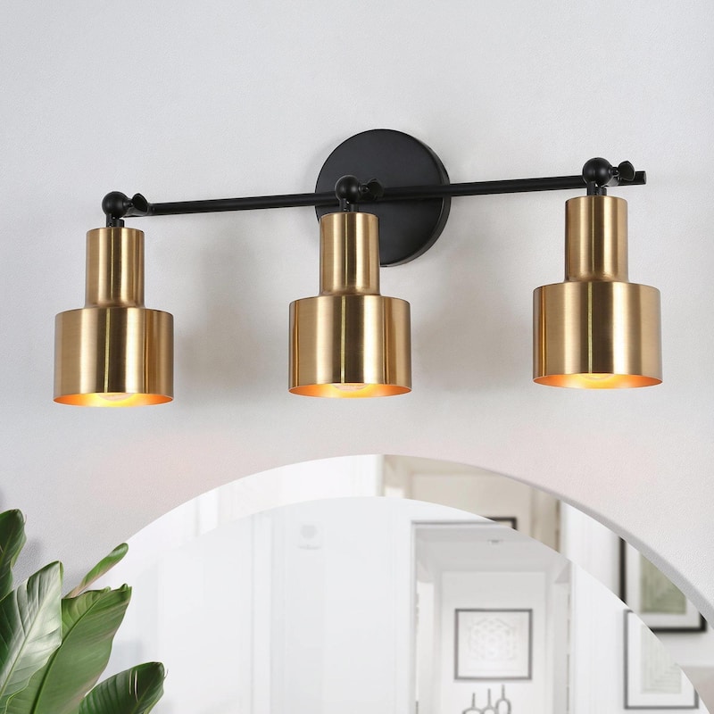 Adjustable Modern Bathroom Vanity Light 3-light Black&Gold Metal Wall Sconce