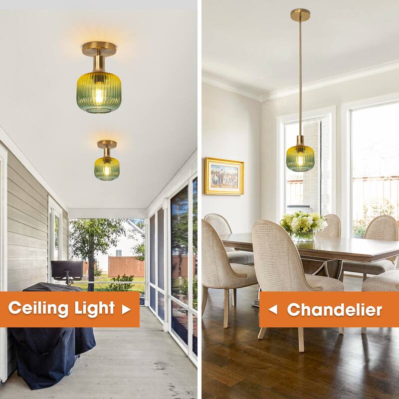 6" Wide Vintage 1-light Green Glass Pendant Light