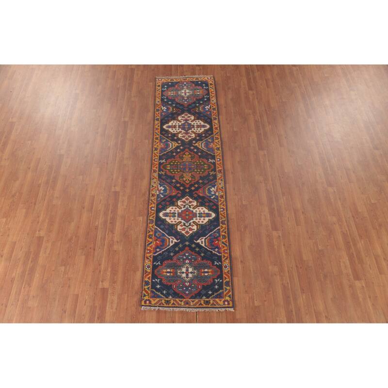 Blue Kazak Oriental Runner Rug Wool Carpet - 2'7"x 9'9"